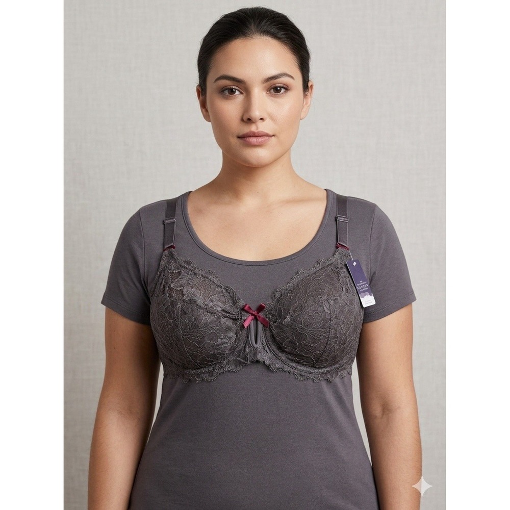 Cacique Bra 40C Gray Lace Underwire Unlined blaconette Sexy Lane Bryant Support
